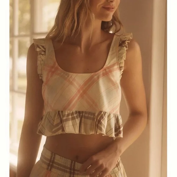 Anthropologie Lyrebird Ruffle Flannel PJ Set - Picture 3 of 4